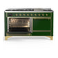 ILVE Majestic III 60-Inch Dual Fuel Range with 9 Sealed Burners + Griddle, 5.8 cu. ft. Oven, Emerald Green with Brass Trim, Liquid Propane, Solid Door, UM60FQNR3EGGLP