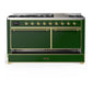 ILVE Majestic III 60-Inch Dual Fuel Range with 9 Sealed Burners + Griddle, 5.8 cu. ft. Oven, Emerald Green with Brass Trim, Liquid Propane, Solid Door, UM60FQNR3EGGLP