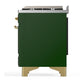 ILVE Majestic III 60-Inch Dual Fuel Range with 9 Sealed Burners + Griddle, 5.8 cu. ft. Oven, Emerald Green with Brass Trim, Liquid Propane, Solid Door, UM60FQNR3EGGLP