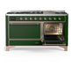 ILVE Majestic III 60-Inch Dual Fuel Range with 9 Sealed Burners + Griddle, 5.8 cu. ft. Oven, Emerald Green with Copper Trim, Natural Gas, Solid Door, UM60FQNR3EGP