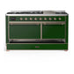 ILVE Majestic III 60-Inch Dual Fuel Range with 9 Sealed Burners + Griddle, 5.8 cu. ft. Oven, Emerald Green with Copper Trim, Natural Gas, Solid Door, UM60FQNR3EGP