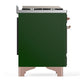 ILVE Majestic III 60-Inch Dual Fuel Range with 9 Sealed Burners + Griddle, 5.8 cu. ft. Oven, Emerald Green with Copper Trim, Natural Gas, Solid Door, UM60FQNR3EGP