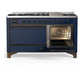 ILVE Majestic III 60-Inch Dual Fuel Range with 9 Sealed Burners + Griddle, 5.8 cu. ft. Oven, Mightnight Blue with Burnished Trim, Liquid Propane, Solid Door, UM60FQNR3MBBLP