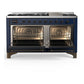 ILVE Majestic III 60-Inch Dual Fuel Range with 9 Sealed Burners + Griddle, 5.8 cu. ft. Oven, Mightnight Blue with Burnished Trim, Natural Gas, Solid Door, UM60FQNR3MBB