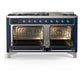 ILVE Majestic III 60-Inch Dual Fuel Range with 9 Sealed Burners + Griddle, 5.8 cu. ft. Oven, Mightnight Blue with Chrome Trim, Liquid Propane, Solid Door, UM60FQNR3MBCLP