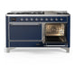 ILVE Majestic III 60-Inch Dual Fuel Range with 9 Sealed Burners + Griddle, 5.8 cu. ft. Oven, Mightnight Blue with Chrome Trim, Natural Gas, Solid Door, UM60FQNR3MBC