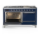 ILVE Majestic III 60-Inch Dual Fuel Range with 9 Sealed Burners + Griddle, 5.8 cu. ft. Oven, Mightnight Blue with Chrome Trim, Natural Gas, Solid Door, UM60FQNR3MBC