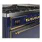 ILVE Majestic III 60-Inch Dual Fuel Range with 9 Sealed Burners + Griddle, 5.8 cu. ft. Oven, Mightnight Blue with Brass Trim, Liquid Propane, Solid Door, UM60FQNR3MBGLP