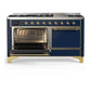 ILVE Majestic III 60-Inch Dual Fuel Range with 9 Sealed Burners + Griddle, 5.8 cu. ft. Oven, Mightnight Blue with Brass Trim, Natural Gas, Solid Door, UM60FQNR3MBG