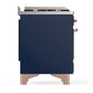ILVE Majestic III 60-Inch Dual Fuel Range with 9 Sealed Burners + Griddle, 5.8 cu. ft. Oven, Mightnight Blue with Copper Trim, Liquid Propane, Solid Door, UM60FQNR3MBPLP