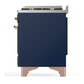 ILVE Majestic III 60-Inch Dual Fuel Range with 9 Sealed Burners + Griddle, 5.8 cu. ft. Oven, Mightnight Blue with Copper Trim, Liquid Propane, Solid Door, UM60FQNR3MBPLP