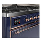 ILVE Majestic III 60-Inch Dual Fuel Range with 9 Sealed Burners + Griddle, 5.8 cu. ft. Oven, Mightnight Blue with Copper Trim, Natural Gas, Solid Door, UM60FQNR3MBP