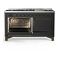 ILVE Majestic III 60-Inch Dual Fuel Range with 9 Sealed Burners + Griddle, 5.8 cu. ft. Oven, Matte Graphite with Burnished Trim, Liquid Propane, Solid Door, UM60FQNR3MGBLP