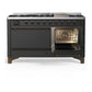 ILVE Majestic III 60-Inch Dual Fuel Range with 9 Sealed Burners + Griddle, 5.8 cu. ft. Oven, Matte Graphite with Burnished Trim, Natural Gas, Solid Door, UM60FQNR3MGB