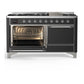 ILVE Majestic III 60-Inch Dual Fuel Range with 9 Sealed Burners + Griddle, 5.8 cu. ft. Oven, Matte Graphite with Chrome Trim, Liquid Propane, Solid Door, UM60FQNR3MGCLP