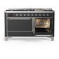 ILVE Majestic III 60-Inch Dual Fuel Range with 9 Sealed Burners + Griddle, 5.8 cu. ft. Oven, Matte Graphite with Chrome Trim, Natural Gas, Solid Door, UM60FQNR3MGC