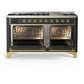 ILVE Majestic III 60-Inch Dual Fuel Range with 9 Sealed Burners + Griddle, 5.8 cu. ft. Oven, Matte Graphite with Brass Trim, Liquid Propane, Solid Door, UM60FQNR3MGGLP