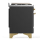 ILVE Majestic III 60-Inch Dual Fuel Range with 9 Sealed Burners + Griddle, 5.8 cu. ft. Oven, Matte Graphite with Brass Trim, Liquid Propane, Solid Door, UM60FQNR3MGGLP