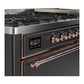 ILVE Majestic III 60-Inch Dual Fuel Range with 9 Sealed Burners + Griddle, 5.8 cu. ft. Oven, Matte Graphite with Copper Trim, Liquid Propane, Solid Door, UM60FQNR3MGPLP