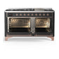 ILVE Majestic III 60-Inch Dual Fuel Range with 9 Sealed Burners + Griddle, 5.8 cu. ft. Oven, Matte Graphite with Copper Trim, Natural Gas, Solid Door, UM60FQNR3MGP