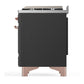 ILVE Majestic III 60-Inch Dual Fuel Range with 9 Sealed Burners + Griddle, 5.8 cu. ft. Oven, Matte Graphite with Copper Trim, Natural Gas, Solid Door, UM60FQNR3MGP