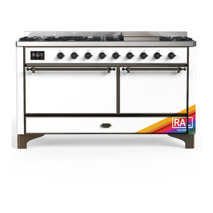 ILVE Majestic III 60-Inch Dual Fuel Range with 9 Sealed Burners + Griddle, 5.8 cu. ft. Oven, RAL with Burnished Trim, Liquid Propane, Solid Door, UM60FQNR3RABLP