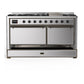 ILVE Majestic III 60-Inch Dual Fuel Range with 9 Sealed Burners + Griddle, 5.8 cu. ft. Oven, Stainless Steel with Burnished Trim, Liquid Propane, Solid Door, UM60FQNR3SSBLP