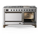 ILVE Majestic III 60-Inch Dual Fuel Range with 9 Sealed Burners + Griddle, 5.8 cu. ft. Oven, Stainless Steel with Burnished Trim, Natural Gas, Solid Door, UM60FQNR3SSB