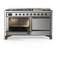 ILVE Majestic III 60-Inch Dual Fuel Range with 9 Sealed Burners + Griddle, 5.8 cu. ft. Oven, Stainless Steel with Burnished Trim, Natural Gas, Solid Door, UM60FQNR3SSB