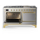 ILVE Majestic III 60-Inch Dual Fuel Range with 9 Sealed Burners + Griddle, 5.8 cu. ft. Oven, Stainless Steel with Brass Trim, Liquid Propane, Solid Door, UM60FQNR3SSGLP