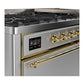 ILVE Majestic III 60-Inch Dual Fuel Range with 9 Sealed Burners + Griddle, 5.8 cu. ft. Oven, Stainless Steel with Brass Trim, Natural Gas, Solid Door, UM60FQNR3SSG