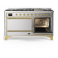 ILVE Majestic III 60-Inch Dual Fuel Range with 9 Sealed Burners + Griddle, 5.8 cu. ft. Oven, Stainless Steel with Brass Trim, Natural Gas, Solid Door, UM60FQNR3SSG