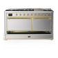 ILVE Majestic III 60-Inch Dual Fuel Range with 9 Sealed Burners + Griddle, 5.8 cu. ft. Oven, Stainless Steel with Brass Trim, Natural Gas, Solid Door, UM60FQNR3SSG