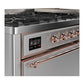 ILVE Majestic III 60-Inch Dual Fuel Range with 9 Sealed Burners + Griddle, 5.8 cu. ft. Oven, Stainless Steel with Copper Trim, Liquid Propane, Solid Door, UM60FQNR3SSPLP