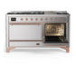 ILVE Majestic III 60-Inch Dual Fuel Range with 9 Sealed Burners + Griddle, 5.8 cu. ft. Oven, Stainless Steel with Copper Trim, Liquid Propane, Solid Door, UM60FQNR3SSPLP