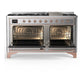 ILVE Majestic III 60-Inch Dual Fuel Range with 9 Sealed Burners + Griddle, 5.8 cu. ft. Oven, Stainless Steel with Copper Trim, Natural Gas, Solid Door, UM60FQNR3SSP