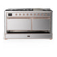 ILVE Majestic III 60-Inch Dual Fuel Range with 9 Sealed Burners + Griddle, 5.8 cu. ft. Oven, Stainless Steel with Copper Trim, Natural Gas, Solid Door, UM60FQNR3SSP