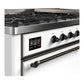 ILVE Majestic III 60-Inch Dual Fuel Range with 9 Sealed Burners + Griddle, 5.8 cu. ft. Oven, White with Burnished Trim, Liquid Propane, Solid Door, UM60FQNR3WHBLP