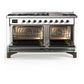 ILVE Majestic III 60-Inch Dual Fuel Range with 9 Sealed Burners + Griddle, 5.8 cu. ft. Oven, White with Burnished Trim, Liquid Propane, Solid Door, UM60FQNR3WHBLP
