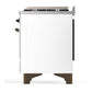 ILVE Majestic III 60-Inch Dual Fuel Range with 9 Sealed Burners + Griddle, 5.8 cu. ft. Oven, White with Burnished Trim, Liquid Propane, Solid Door, UM60FQNR3WHBLP