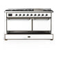 ILVE Majestic III 60-Inch Dual Fuel Range with 9 Sealed Burners + Griddle, 5.8 cu. ft. Oven, White with Burnished Trim, Natural Gas, Solid Door, UM60FQNR3WHB