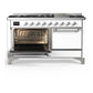 ILVE Majestic III 60-Inch Dual Fuel Range with 9 Sealed Burners + Griddle, 5.8 cu. ft. Oven, White with Chrome Trim, Natural Gas, Solid Door, UM60FQNR3WHC