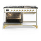 ILVE Majestic III 60-Inch Dual Fuel Range with 9 Sealed Burners + Griddle, 5.8 cu. ft. Oven, White with Brass Trim, Liquid Propane, Solid Door, UM60FQNR3WHGLP
