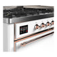 ILVE Majestic III 60-Inch Dual Fuel Range with 9 Sealed Burners + Griddle, 5.8 cu. ft. Oven, White with Copper Trim, Liquid Propane, Solid Door, UM60FQNR3WHPLP