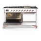 ILVE Majestic III 60-Inch Dual Fuel Range with 9 Sealed Burners + Griddle, 5.8 cu. ft. Oven, White with Copper Trim, Liquid Propane, Solid Door, UM60FQNR3WHPLP