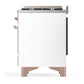 ILVE Majestic III 60-Inch Dual Fuel Range with 9 Sealed Burners + Griddle, 5.8 cu. ft. Oven, White with Copper Trim, Liquid Propane, Solid Door, UM60FQNR3WHPLP