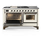 ILVE Majestic III 60-Inch Dual Fuel Range with 7 Sealed Burners + Griddle + French Top, 5.8 cu. ft. Oven, Antique White with Burnished Trim, Liquid Propane, Triple Glass Door, UM60FSNR3AWBLP