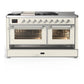 ILVE Majestic III 60-Inch Dual Fuel Range with 7 Sealed Burners + Griddle + French Top, 5.8 cu. ft. Oven, Antique White with Chrome Trim, Liquid Propane, Triple Glass Door, UM60FSNR3AWCLP