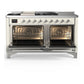 ILVE Majestic III 60-Inch Dual Fuel Range with 7 Sealed Burners + Griddle + French Top, 5.8 cu. ft. Oven, Antique White with Chrome Trim, Natural Gas, Triple Glass Door, UM60FSNR3AWC