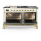ILVE Majestic III 60-Inch Dual Fuel Range with 7 Sealed Burners + Griddle + French Top, 5.8 cu. ft. Oven, Antique White with Brass Trim, Liquid Propane, Triple Glass Door, UM60FSNR3AWGLP